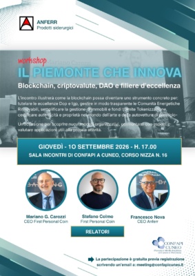 CONVEGNO SU CRIPTOVALUTE DA CONFAPI GIOVEDÌ ORE 17.00 Blockchain e filiere d’eccellenza