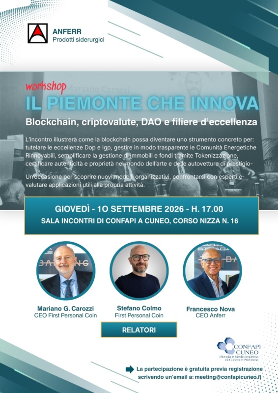 CONVEGNO SU CRIPTOVALUTE DA CONFAPI GIOVEDÌ ORE 17.00 Blockchain e filiere d’eccellenza