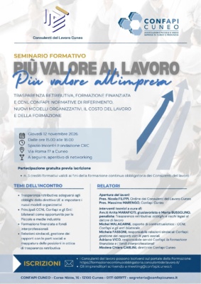 Seminario formativo: “Più valore al lavoro, più valore all’impresa”