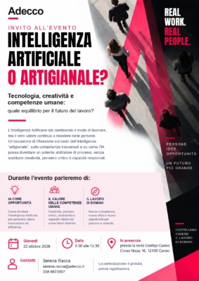 Il 22 ottobre, ore 9:30, workshop su Intelligenza Artificiale e competenze umane